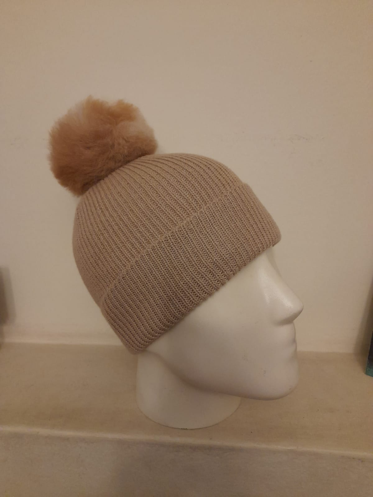 100% Ribbed Baby Alpaca Beanies - LIGHT BEIGE