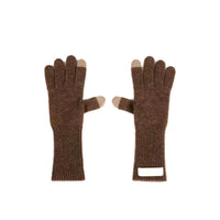 Brown yak cashmere gloves on white background