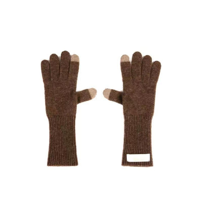 Brown yak cashmere gloves on white background