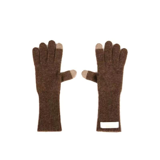 Brown yak cashmere gloves on white background