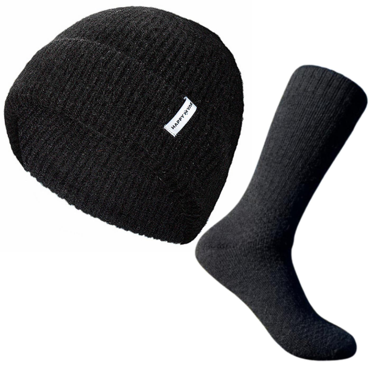 Black Alpaca Socks + Black 100% Yak Beanie Combo Pack