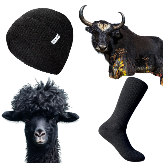 Black Alpaca Socks + Black 100% Yak Beanie Combo Pack