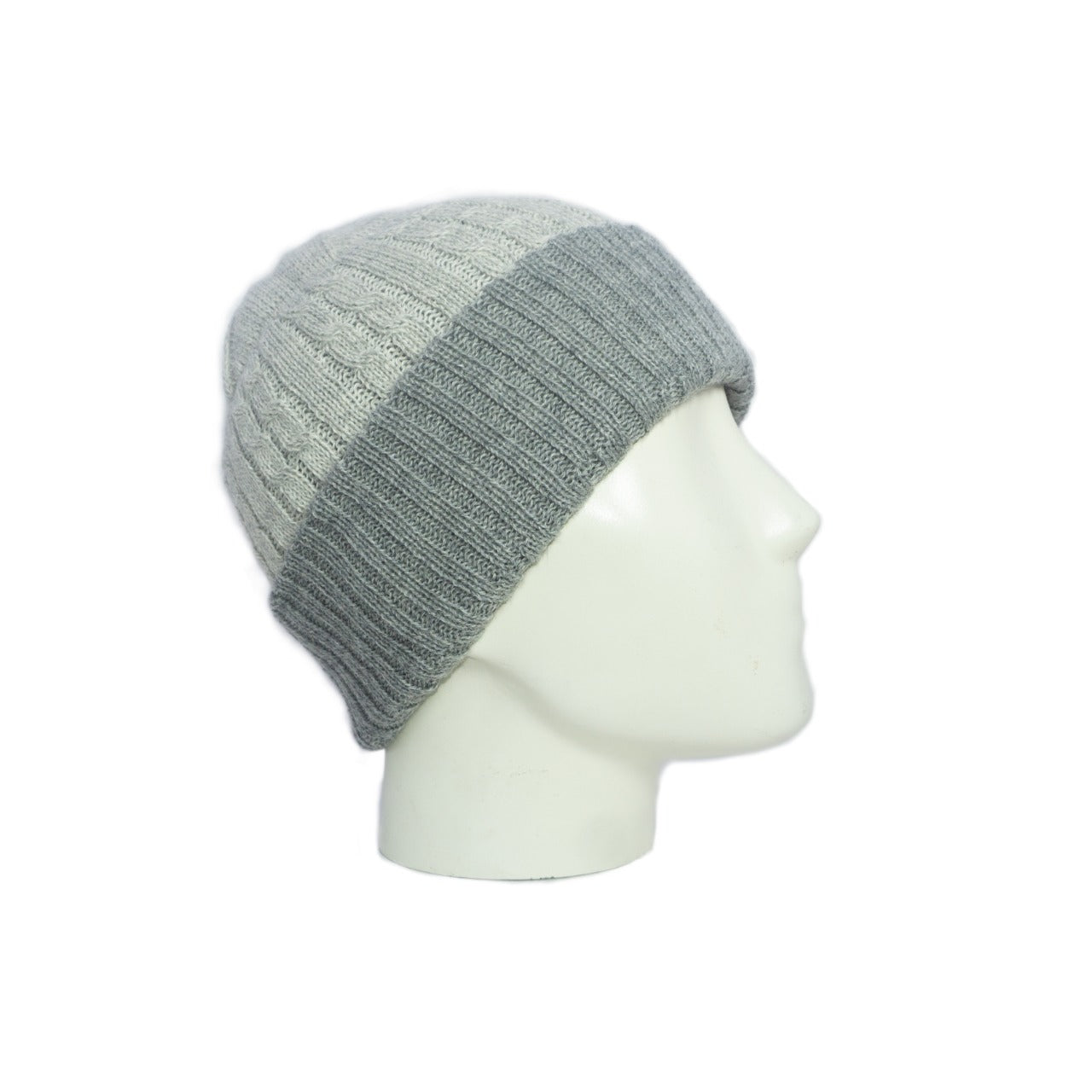 100% Alpaca 2 Layered Reversible Beanie - SILVER/GREY