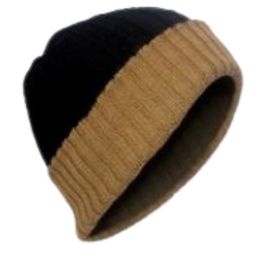 100% Alpaca 2 Layered Reversible Beanie - BROWN/BLACK